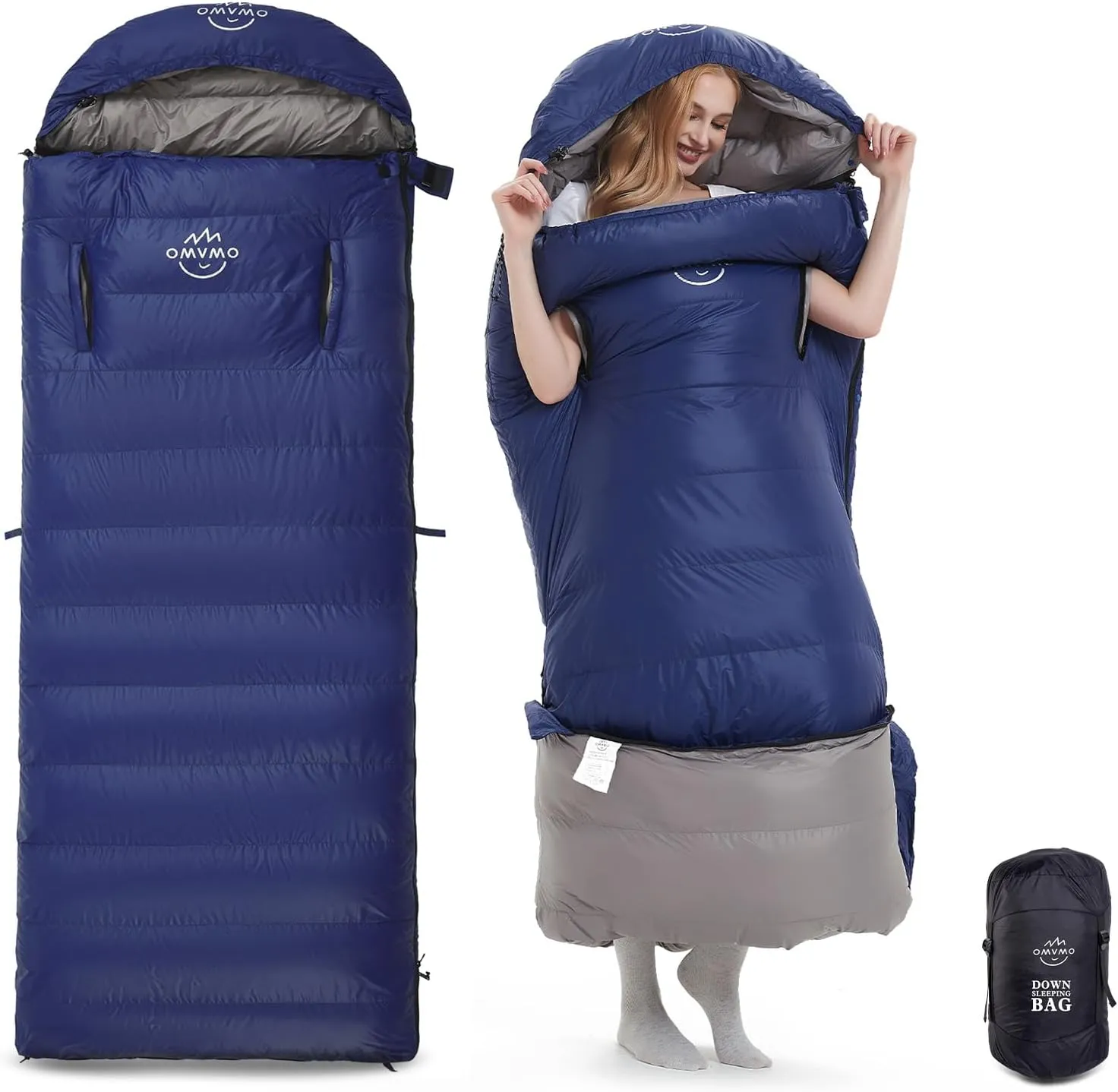 0-20 Degrees F Down Sleeping Bag for Adults - 4 Season Envelope With Arm Holes, Wearable for Backpacking Camping - Ultralight, Compact, Move Freely While Wearing