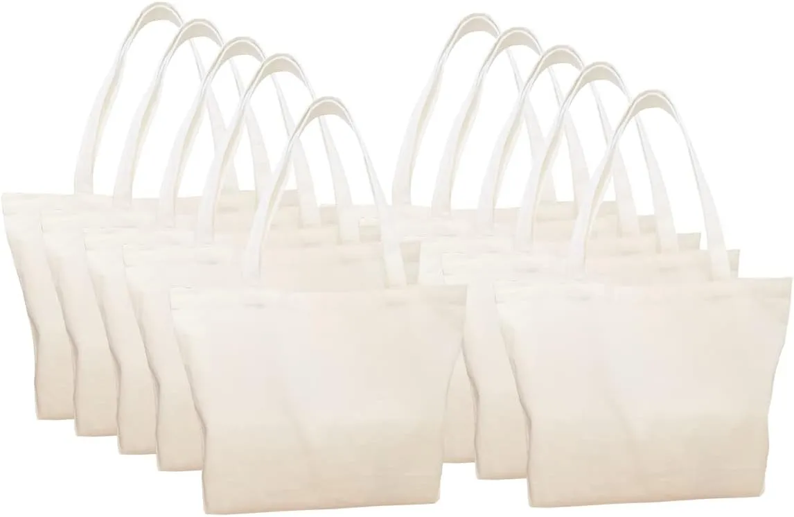 10 Pcs Canvas Tote Bags Natural Cotton for DIY Crafts Sublimation Blank Bag Screen Printing Blank Bag Paintable Suitable Washable Grocery Shopping Tote Bags for DIY Carry Books