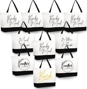 10 Pieces Bridesmaid Tote Bags,Bridesmaid Gift Bags Wedding Canvas Tote Bag with Zipper Bride Bridesmaid Bags for Wedding Bridal Shower Bachelorette Proposal Party Favor Present