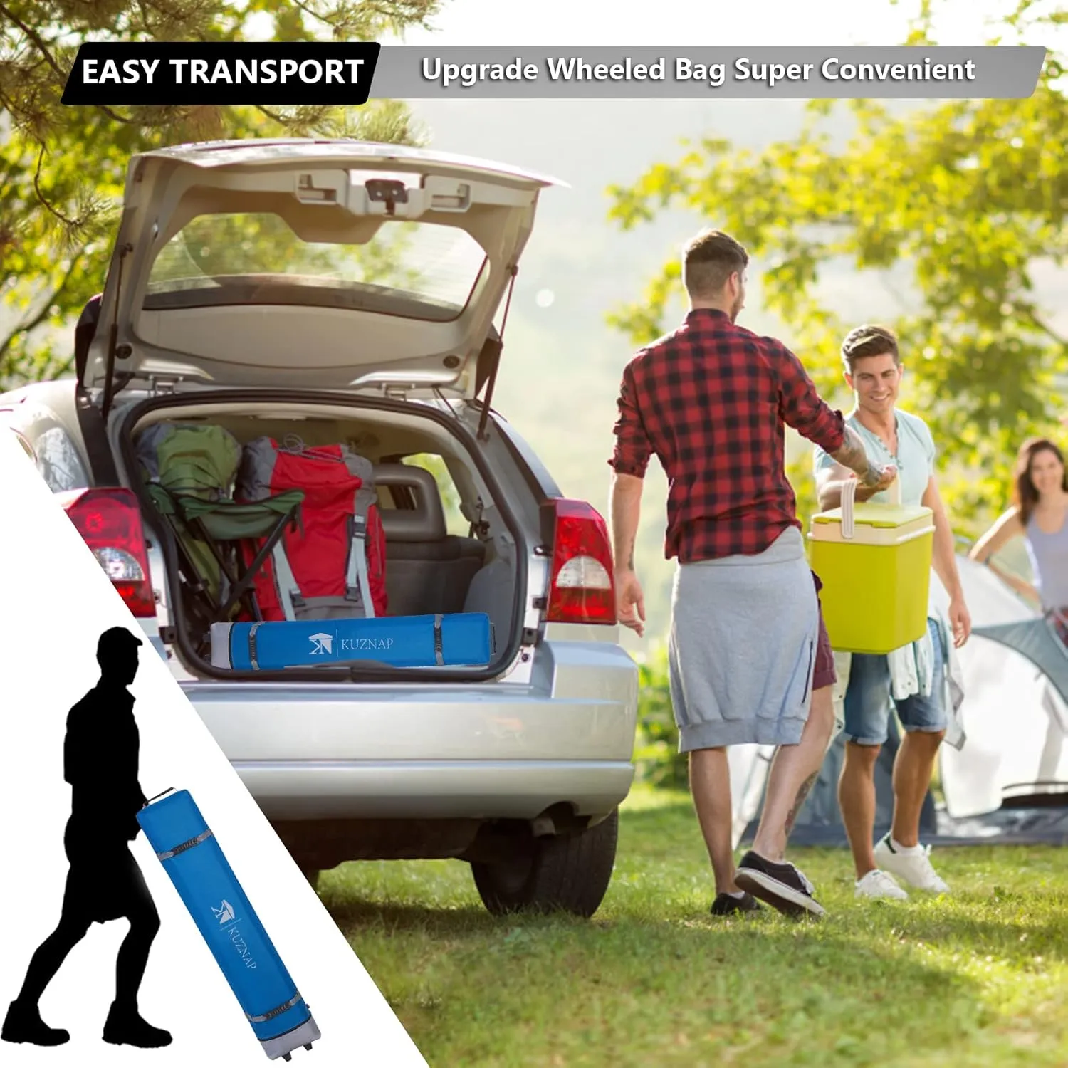 10’x10’ Pop up Canopy Tent Patented EZ Set-up Canopy Instant Outdoor Canopy with Wheeled Carry Bag Bonus 4 Weight Sandbags, 8 Stakes and 4 Guyline Ropes, White