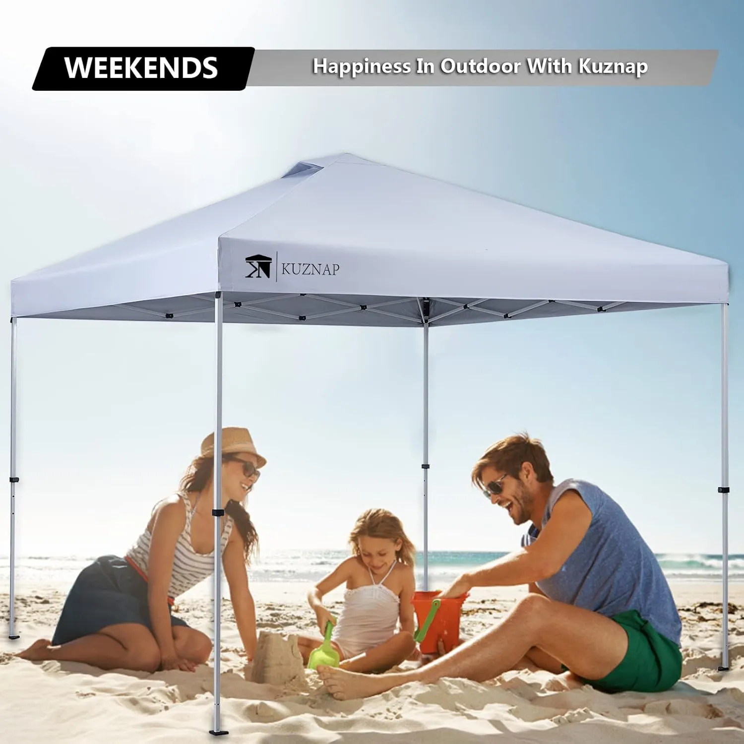 10’x10’ Pop up Canopy Tent Patented EZ Set-up Canopy Instant Outdoor Canopy with Wheeled Carry Bag Bonus 4 Weight Sandbags, 8 Stakes and 4 Guyline Ropes, White