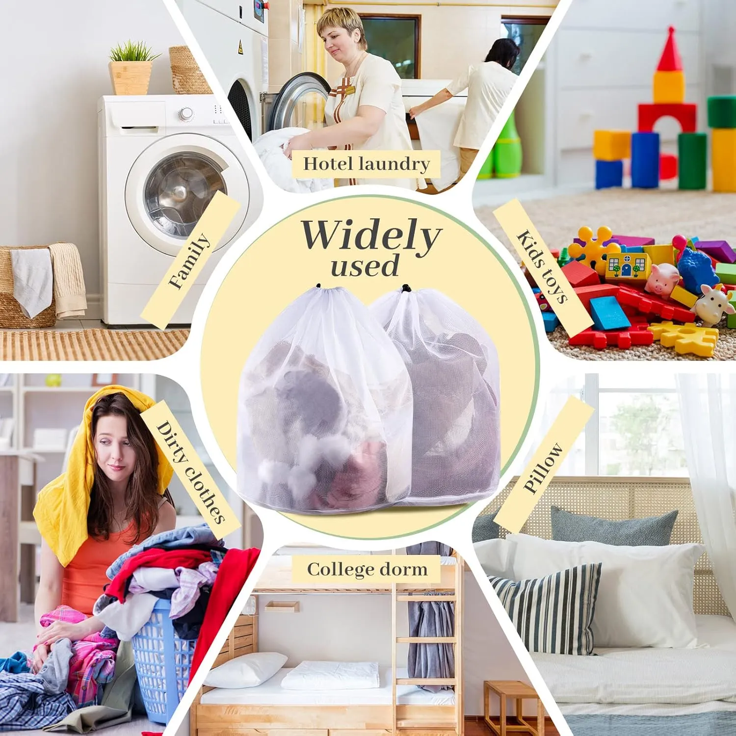 12 Pcs Fine Mesh Laundry Net with Drawstring - White Heavy Duty Mesh Bag - Machine Washable - Sheet & Delicate Laundry - X-Large