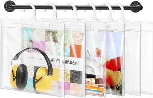12x12-inch Hanging Storage Bags, Headphone Storage Bags, 12x12 Scrapbook Paper Organizer, Large Hook Clear Plastic Bags for Classroom, Library, and Pharmacy Use-24 Pack