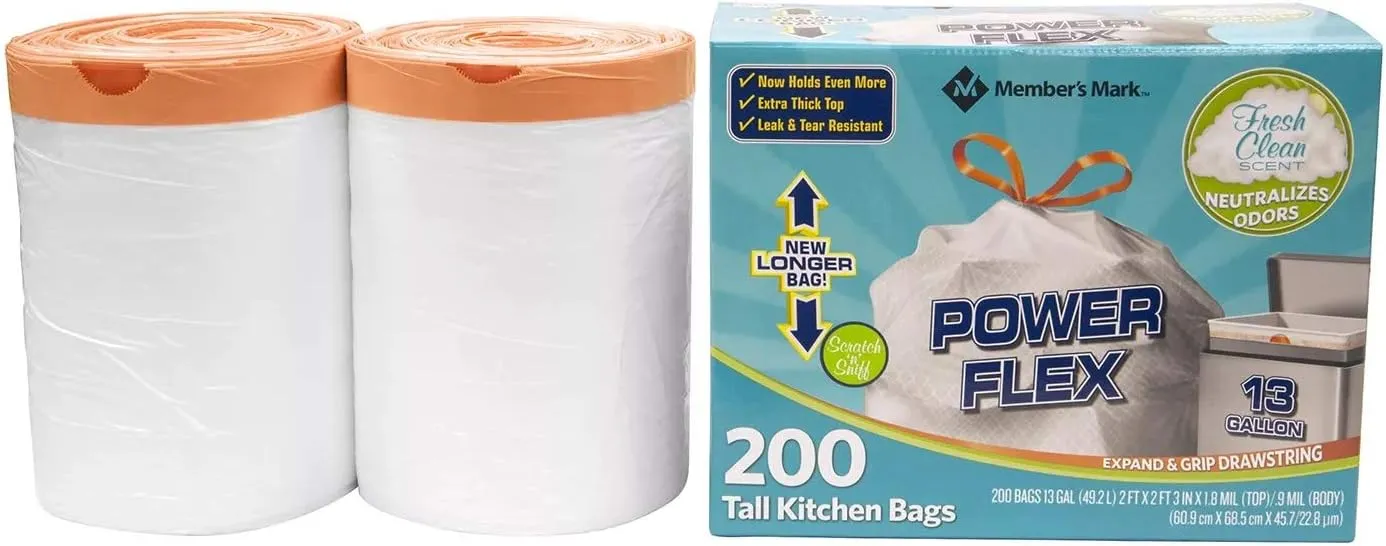 13 Gal Power Flex, Leak Protection, Tall Kitchen Simple Fit Drawstring Bags (1 Pack, Fresh Clean Scent), 1count