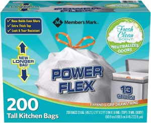 13 Gal Power Flex, Leak Protection, Tall Kitchen Simple Fit Drawstring Bags (1 Pack, Fresh Clean Scent), 1count