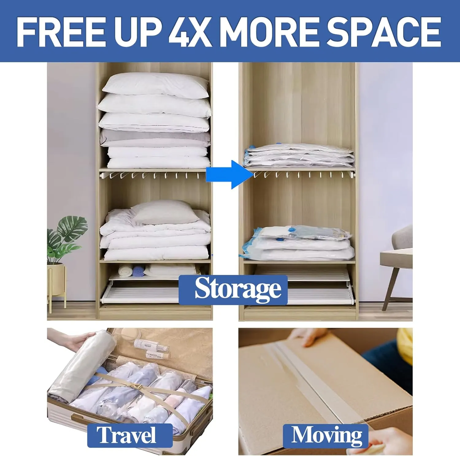 15 Pack Vacuum Storage Bags with Electric Pump, Space Saver Bags (8 Jumbo/7 Large) Compression for Comforters and Blankets, Sealer Clothes Storage Travel Essentials