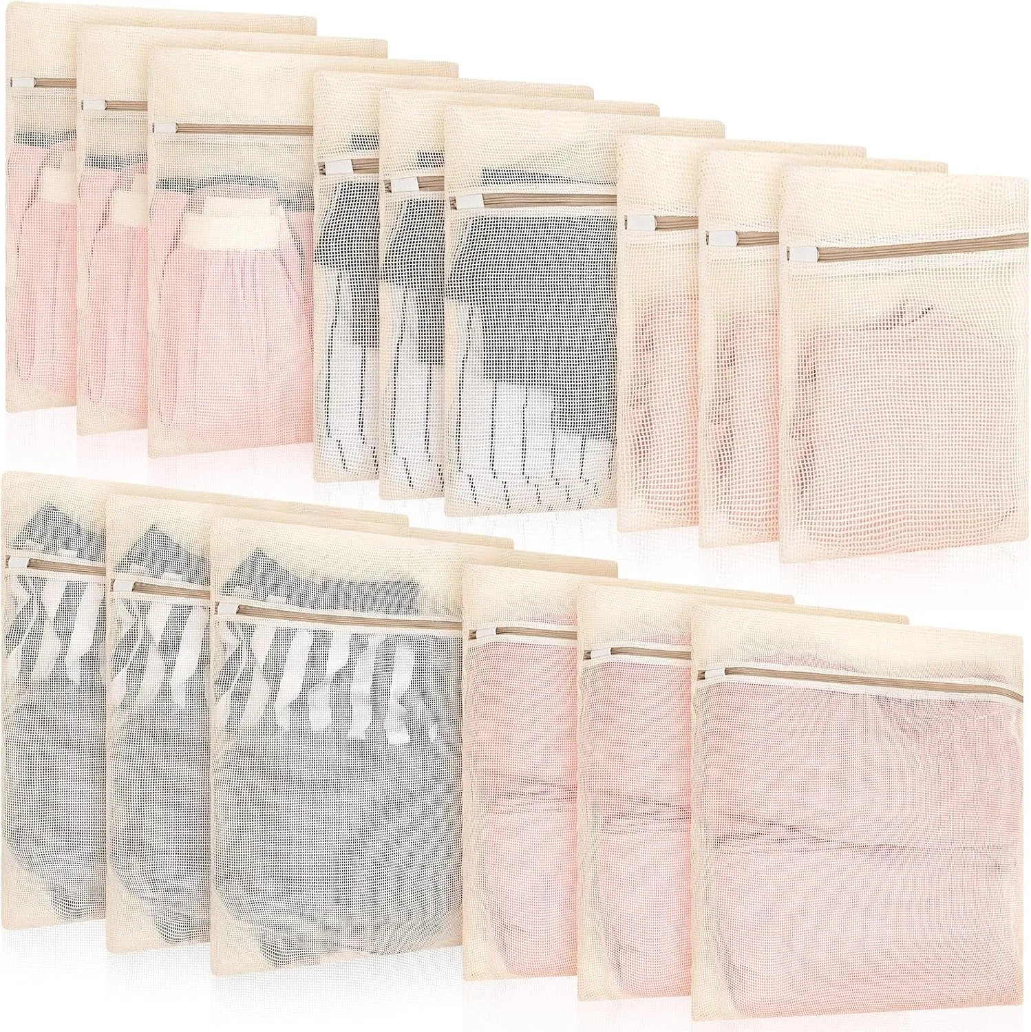 15 Pcs Organic Cotton Mesh Laundry Bags Breathable Mesh Machine Washing Bag Large Cotton Laundry Bag for Delicates, Lingerie, Garments, Bra, Underwear, Pants, Shoes, Socks, Travel Storage
