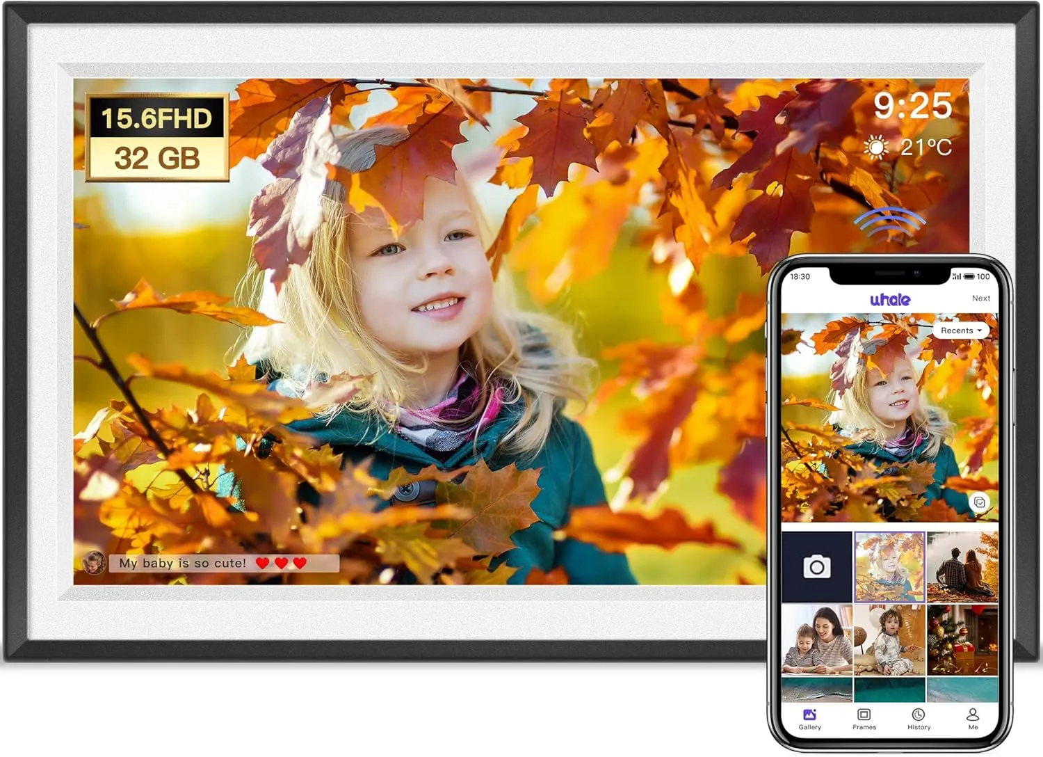 15.6inch Extra Large Digital Picture Frame WiFi Smart Digital Photo Frame 1920 * 1080 FHD Touchscreen 32GB Storage Space,Wall-Mounted,Digital Frame Using App Remotely Send Photos and Videos