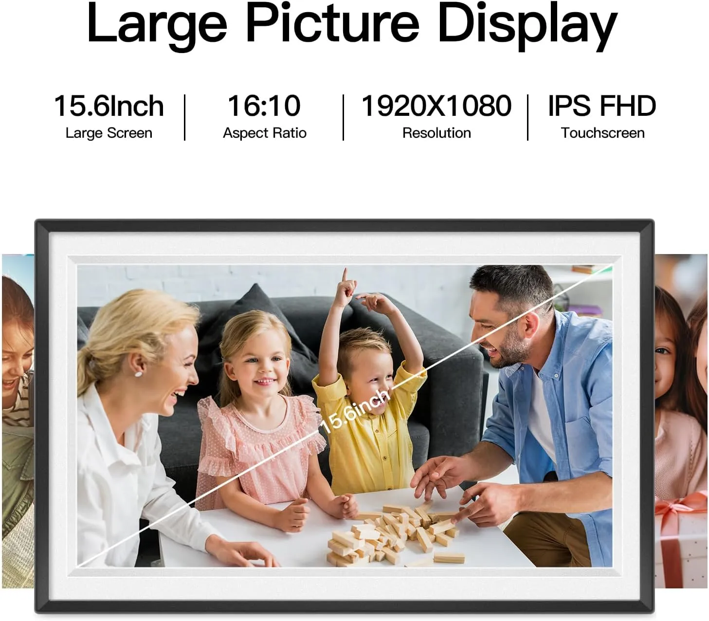 15.6inch Extra Large Digital Picture Frame WiFi Smart Digital Photo Frame 1920 * 1080 FHD Touchscreen 32GB Storage Space,Wall-Mounted,Digital Frame Using App Remotely Send Photos and Videos