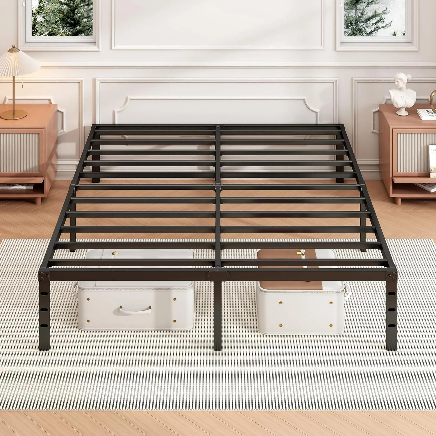18 Inch Full Bed Frame - Sturdy Metal Platform Full Size, No Box Spring Needed, Heavy Duty, Easy Assembly, Strong Bearing Capacity, Under Bed Storage, Black