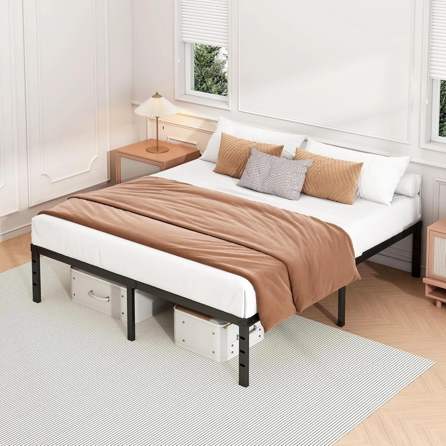 18 Inch Full Bed Frame - Sturdy Metal Platform Full Size, No Box Spring Needed, Heavy Duty, Easy Assembly, Strong Bearing Capacity, Under Bed Storage, Black