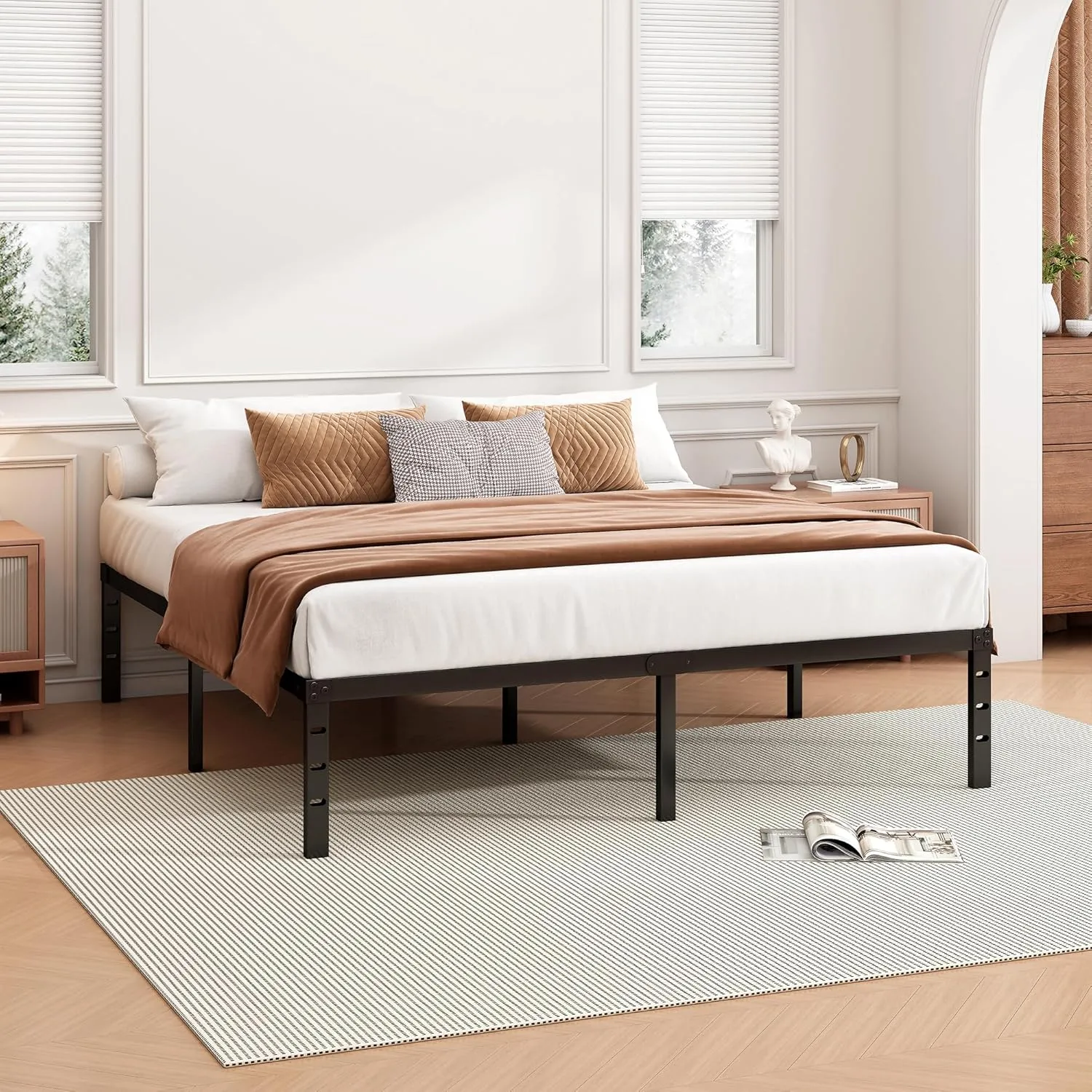 18 Inch Full Bed Frame - Sturdy Metal Platform Full Size, No Box Spring Needed, Heavy Duty, Easy Assembly, Strong Bearing Capacity, Under Bed Storage, Black