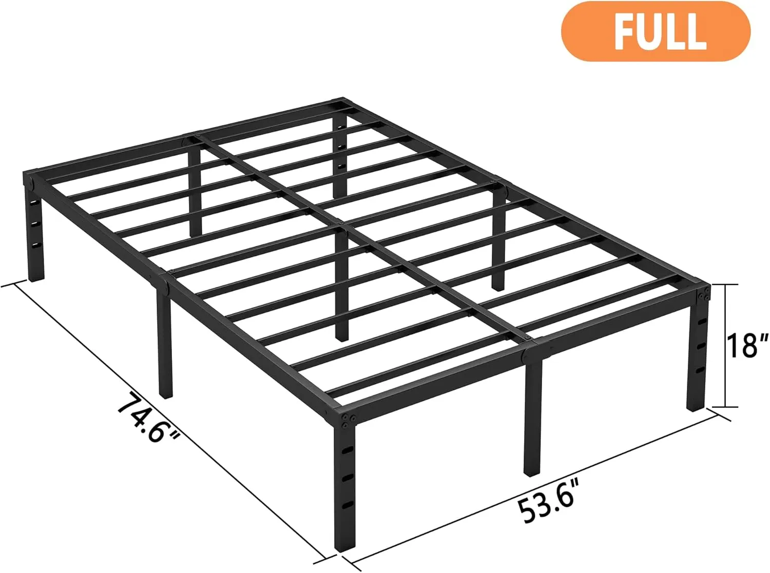 18 Inch Full Bed Frame - Sturdy Metal Platform Full Size, No Box Spring Needed, Heavy Duty, Easy Assembly, Strong Bearing Capacity, Under Bed Storage, Black