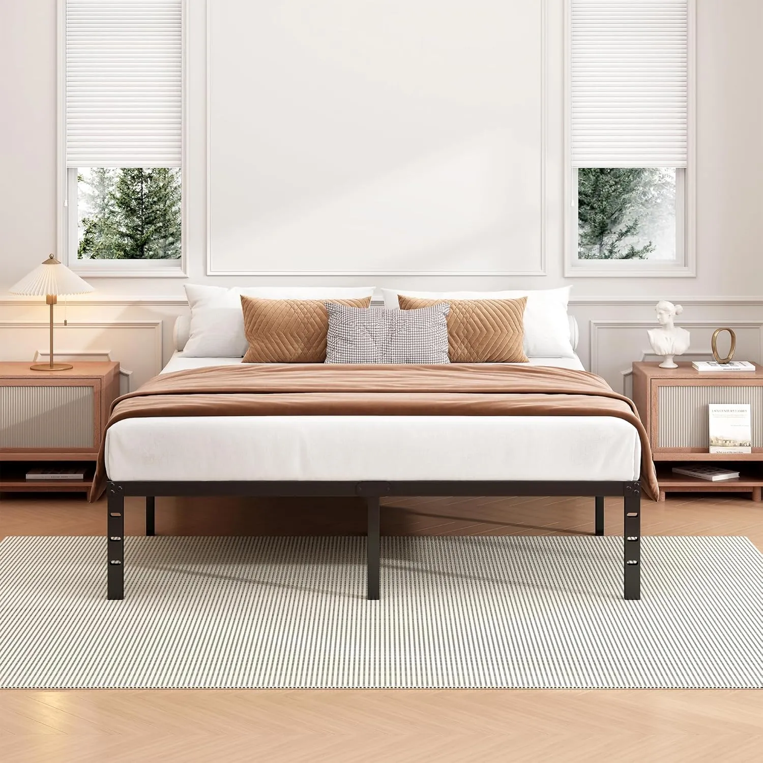 18 Inch Full Bed Frame - Sturdy Metal Platform Full Size, No Box Spring Needed, Heavy Duty, Easy Assembly, Strong Bearing Capacity, Under Bed Storage, Black