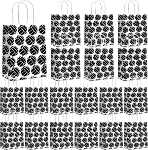 18Pcs Volleyball Party Gift Bags - Black Volleyball Party Favor Bags with Handle, Paper Bag Goodie Candy Bags for Kids Sport Theme Party Supplies