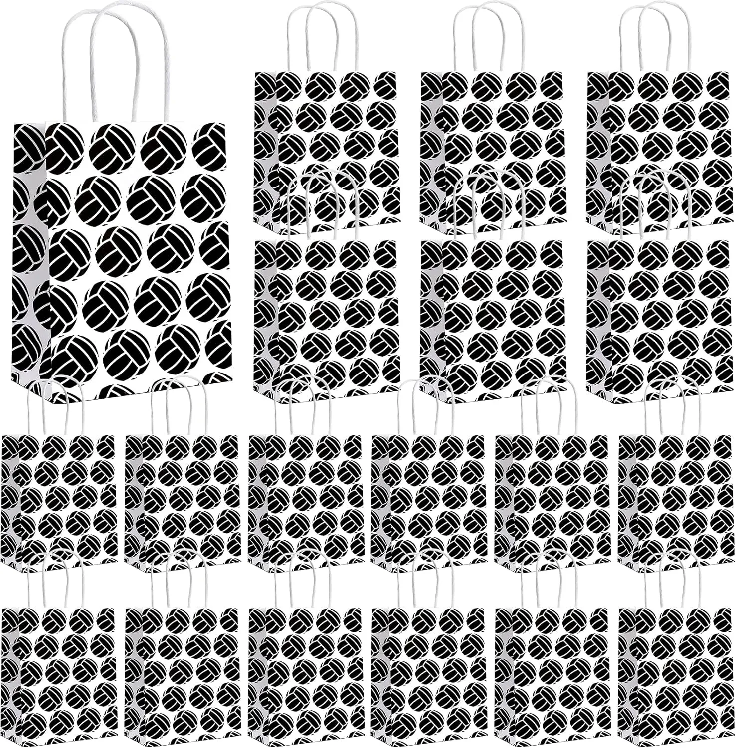 18Pcs Volleyball Party Gift Bags - Black Volleyball Party Favor Bags with Handle, Paper Bag Goodie Candy Bags for Kids Sport Theme Party Supplies