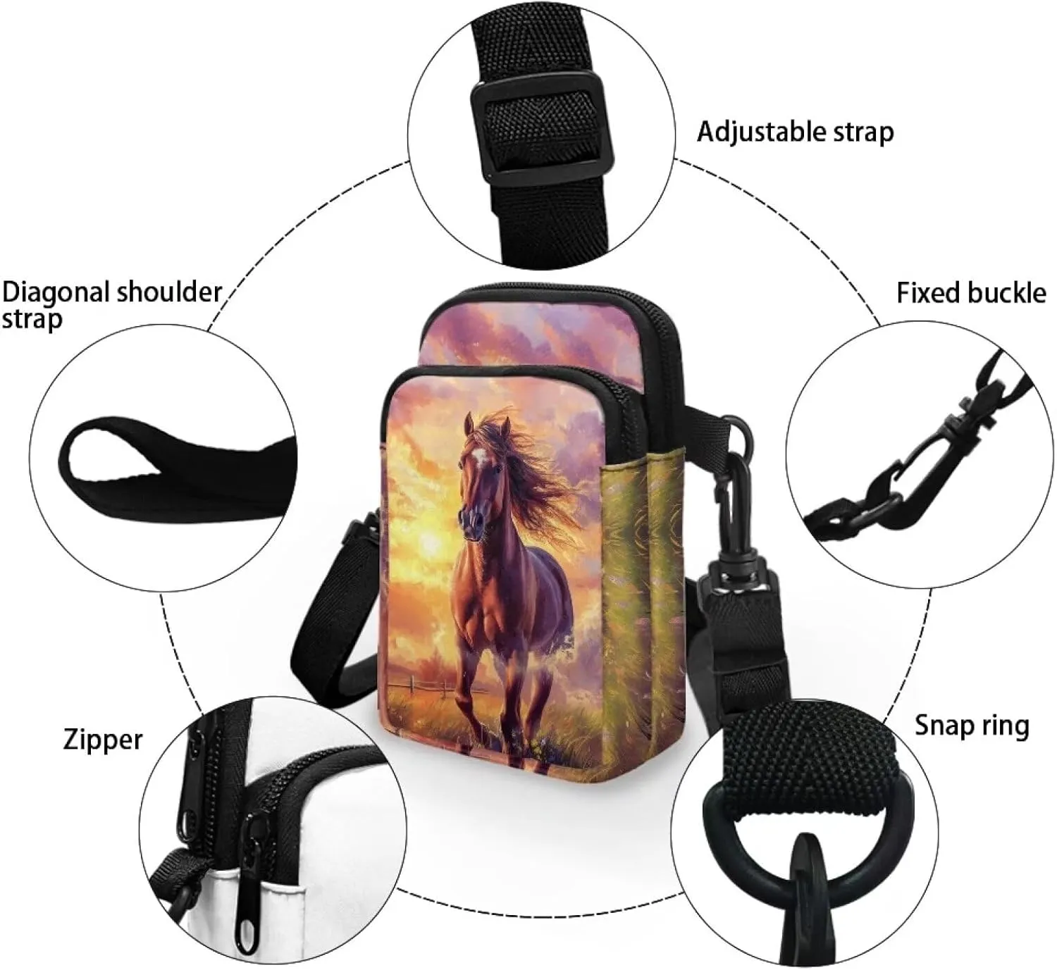 2 Layer Small Crossbody Bags for Women Men, Messenger Bags Waist Case Pack