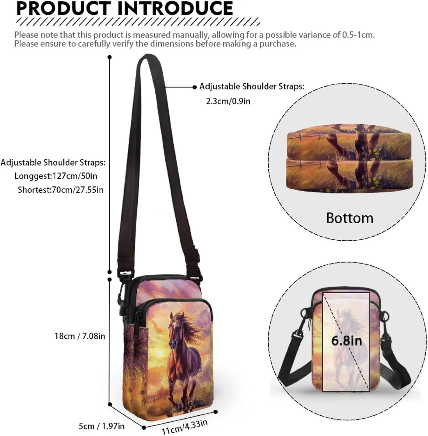 2 Layer Small Crossbody Bags for Women Men, Messenger Bags Waist Case Pack