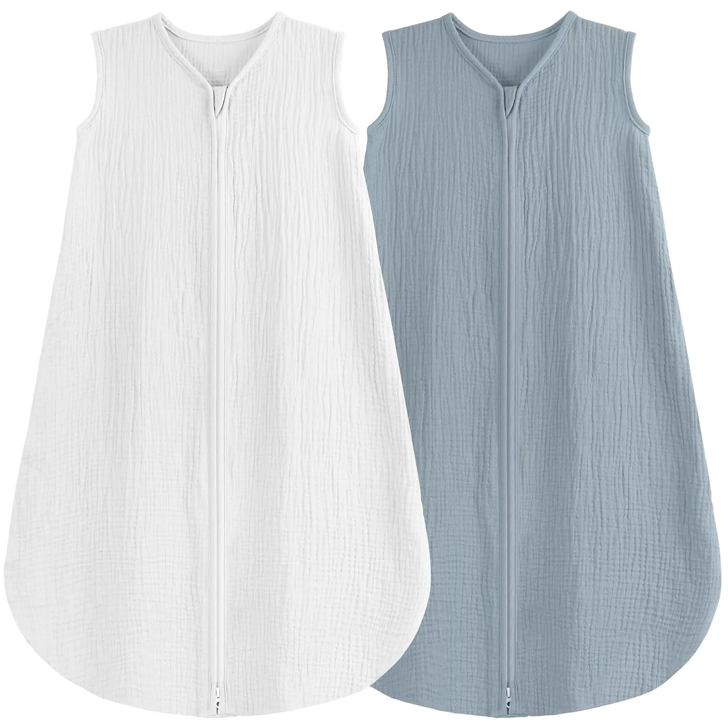 2 Pack Baby Sleep Sack 6-12 Months 100% Organic Cotton Muslin Baby Sleeping Bag 2-Way Zipper Toddler Wearable Blankets Comfy Stretchy Thin Sleep Sacks