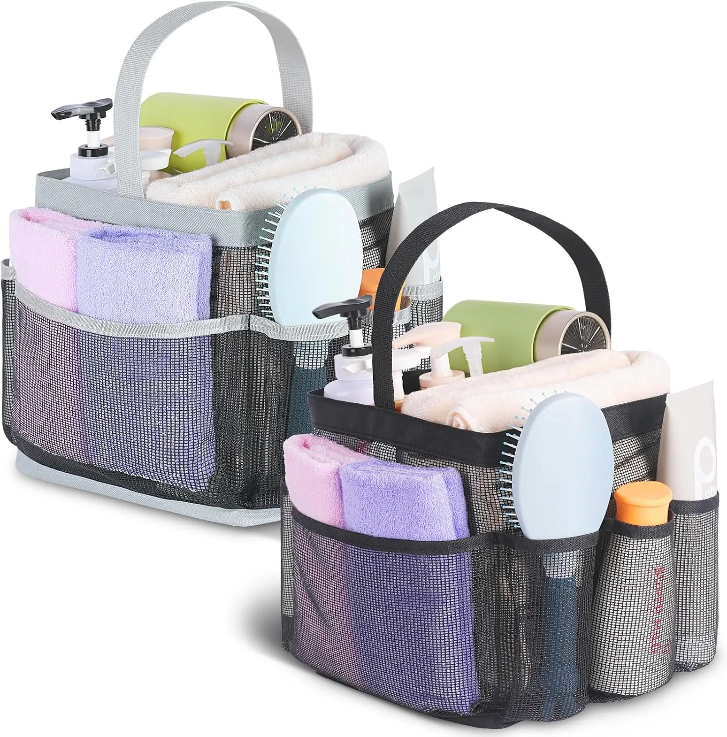 2 Pack Mesh Shower Caddy Portable for College Dorm Room Essentials, Shower Caddy Dorm with 8-Pocket Large Capacity,Shower Bag for Beach,Swimming,Gym
