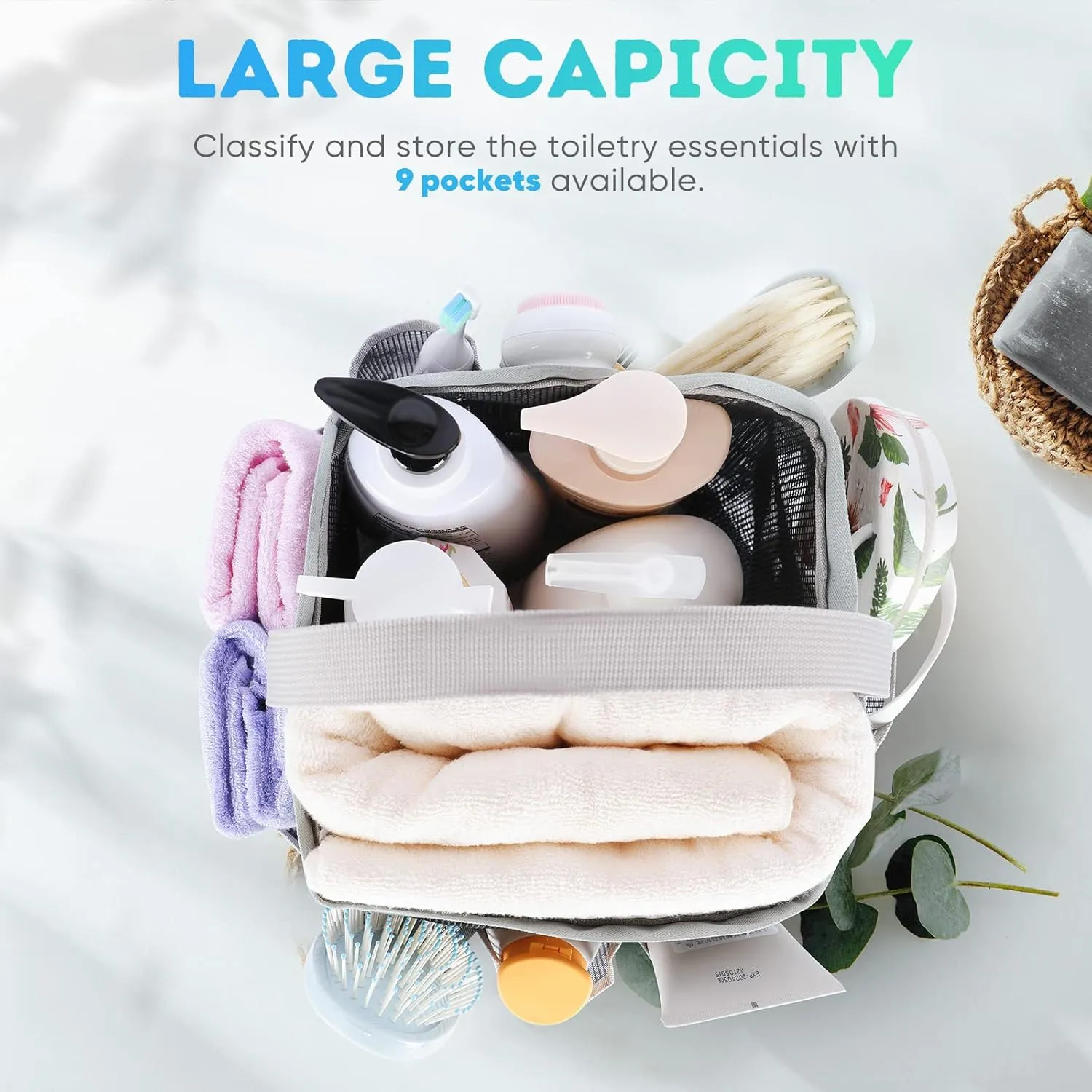2 Pack Mesh Shower Caddy Portable for College Dorm Room Essentials, Shower Caddy Dorm with 8-Pocket Large Capacity,Shower Bag for Beach,Swimming,Gym
