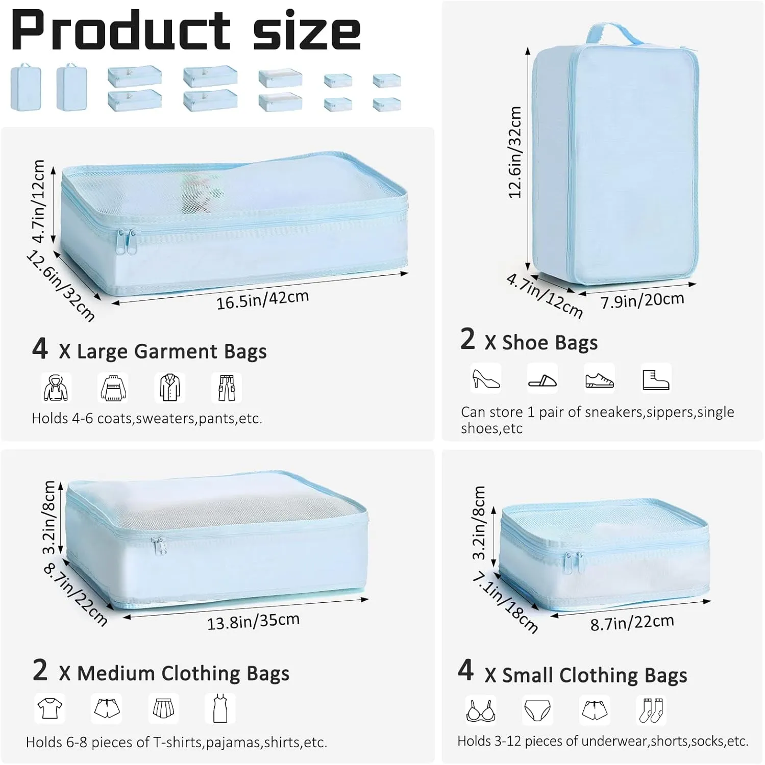 2 Packs 6 Set Travel Packing Cubes Luggage Organizer Set Lightweight Suitcase Organizer Bags with Shoe Bag Travel Packing Organizers for Clothes Cosmetic Toiletries Travel Accessories