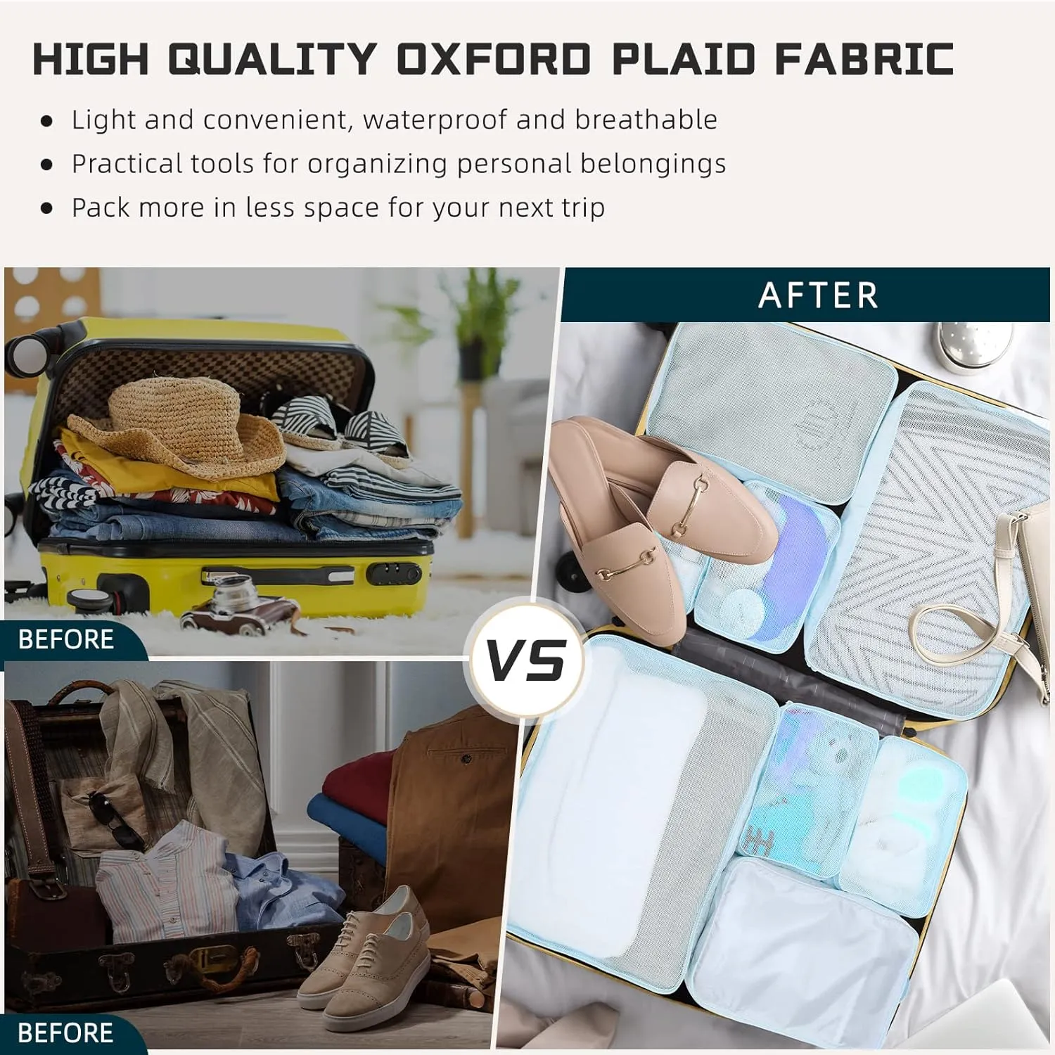 2 Packs 6 Set Travel Packing Cubes Luggage Organizer Set Lightweight Suitcase Organizer Bags with Shoe Bag Travel Packing Organizers for Clothes Cosmetic Toiletries Travel Accessories
