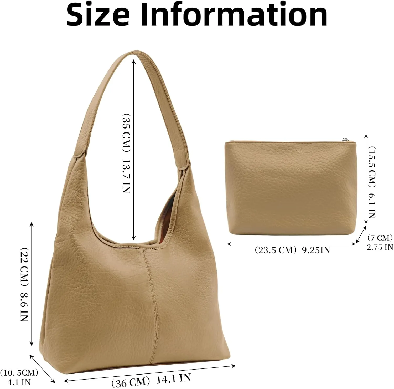 2 pcs Leather Tote Bag for Women Slouchy Hobo Bags Vegan Leather Hobo Purse Shoulder Handbag Large Crossbody Bags