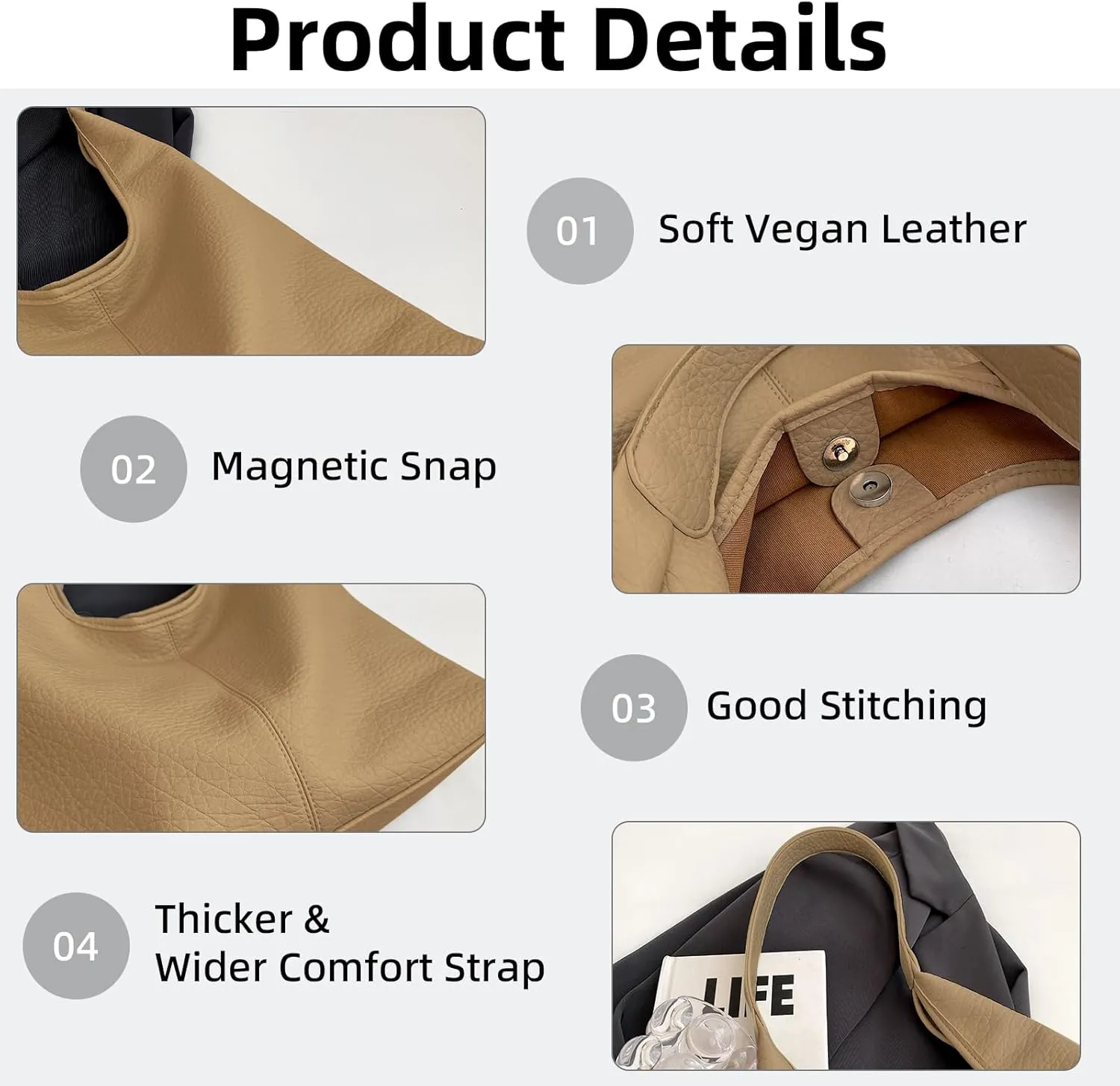 2 pcs Leather Tote Bag for Women Slouchy Hobo Bags Vegan Leather Hobo Purse Shoulder Handbag Large Crossbody Bags
