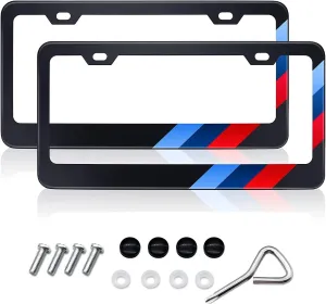 2 PCS Matte License Plate Frames for BMW Aluminum Alloy 3 Color License Plate Cover Holder fits for All BMW License Plates Sports Logo Universal License Plate Covers for Front and Rear Car Tags