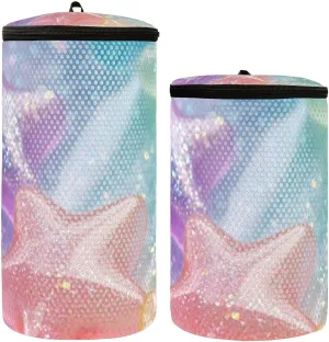 2 Pcs(S   M Size) Mesh Cylinder Laundry Bags Colorful Colorful Stars Polyester Reusable Machine Washable Mesh Bags, Dirty Bag for Home Travel