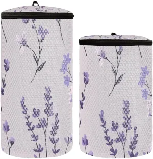 2 Pcs(S   M Size) Mesh Cylinder Laundry Bags Purple Lavender Vintage Polyester Reusable Machine Washable Mesh Bags, Dirty Bag for Home Travel