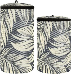 2 Pcs(S   M Size) Mesh Cylinder Laundry Bags White Leaf Literature Polyester Reusable Machine Washable Mesh Bags, Dirty Bag for Home Travel