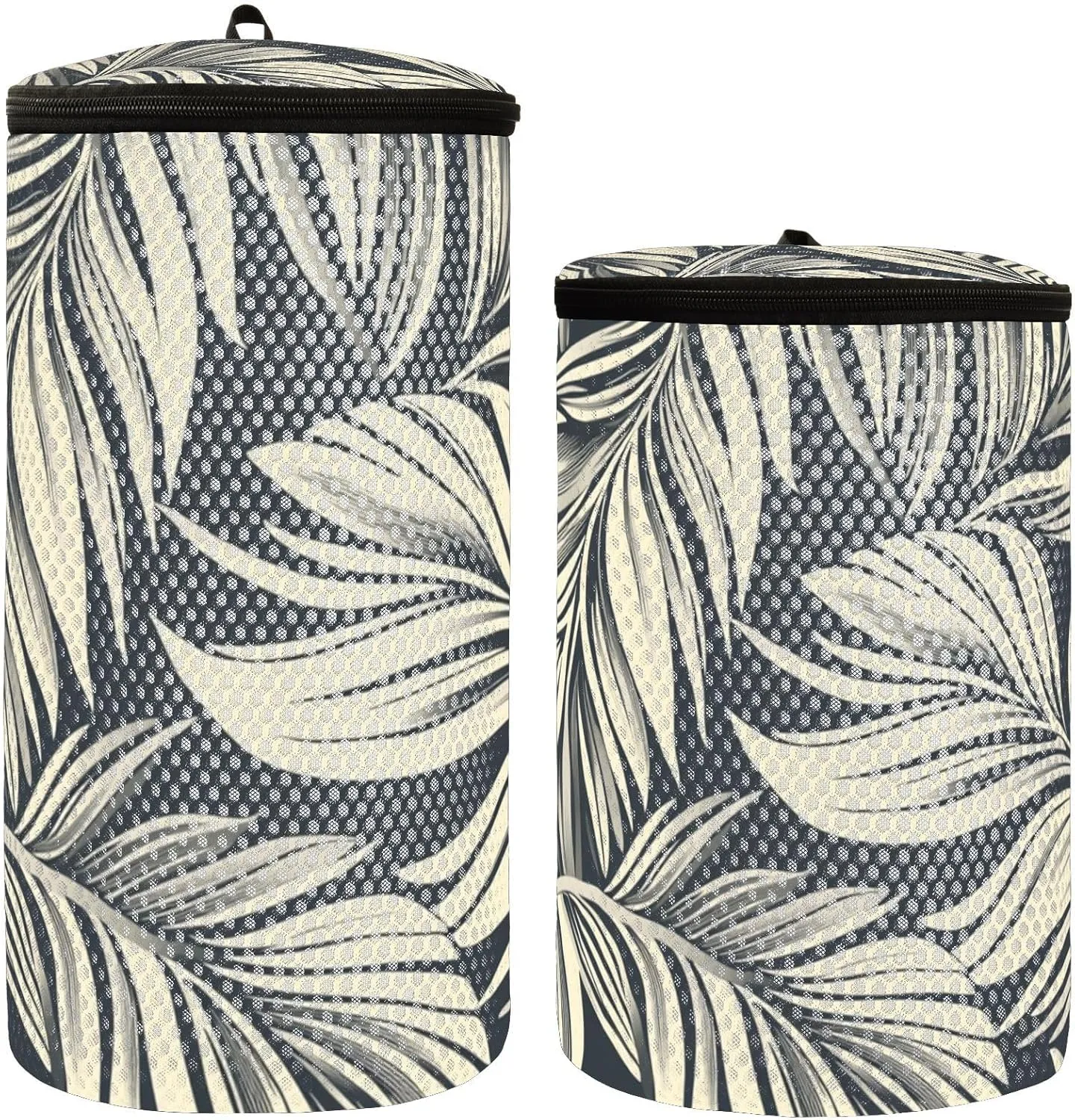 2 Pcs(S   M Size) Mesh Cylinder Laundry Bags White Leaf Literature Polyester Reusable Machine Washable Mesh Bags, Dirty Bag for Home Travel