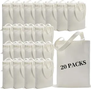 20 Pack Sublimation Canvas Tote Bags Bulk Reusable Blank Large Canvas Tote Bags Washable Polyester Grocery Bags for Decorating and DIY Crafting 15x20 Inch, White