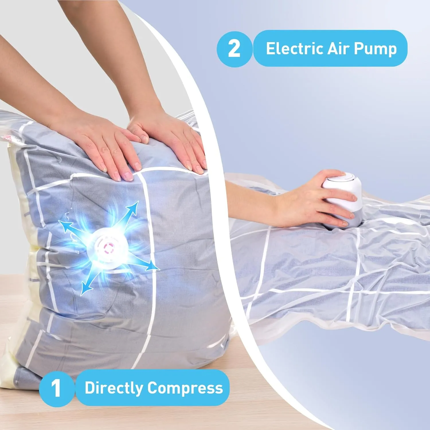 20 Pack Vacuum Storage Bags with Electric Air Pump, Vacuum Sealed Storage Bags (3Cube/3Jumbo/4Large/5Medium/5Small), Space Saver Bag for Clothes, Blanket, Duvets, Pillows, Mattress,Comforters, Travel