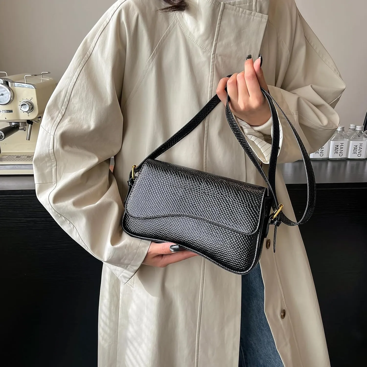 2025 Small Shoulder Bag Y2K Purse for Women, Crocodile Clutch Purse Handbag Satchel Tote Bag Classic Retro Crossbody Bag