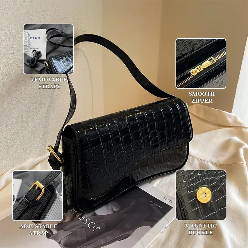 2025 Small Shoulder Bag Y2K Purse for Women, Crocodile Clutch Purse Handbag Satchel Tote Bag Classic Retro Crossbody Bag
