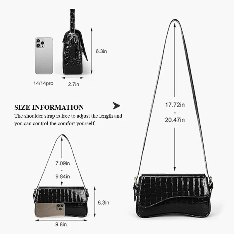 2025 Small Shoulder Bag Y2K Purse for Women, Crocodile Clutch Purse Handbag Satchel Tote Bag Classic Retro Crossbody Bag