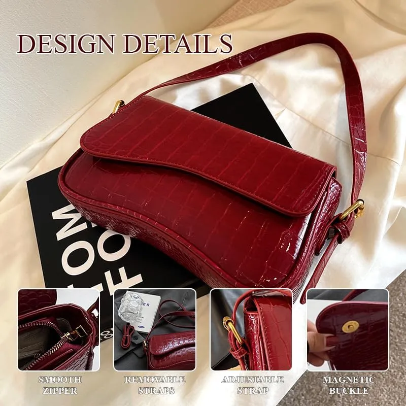 2025 Small Shoulder Bag Y2K Purse for Women, Crocodile Clutch Purse Handbag Satchel Tote Bag Classic Retro Crossbody Bag