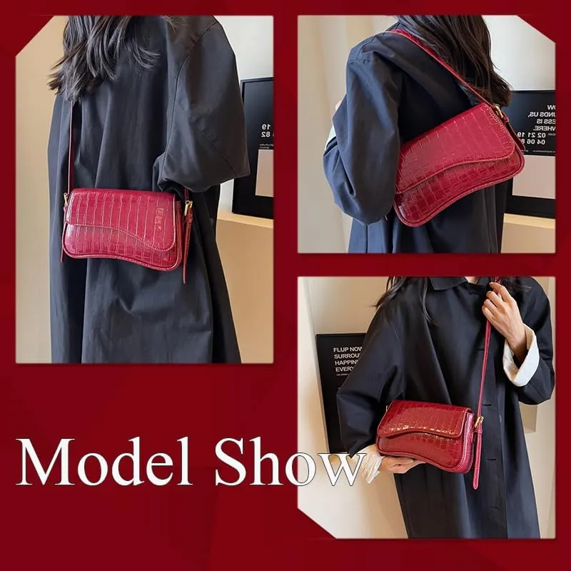 2025 Small Shoulder Bag Y2K Purse for Women, Crocodile Clutch Purse Handbag Satchel Tote Bag Classic Retro Crossbody Bag