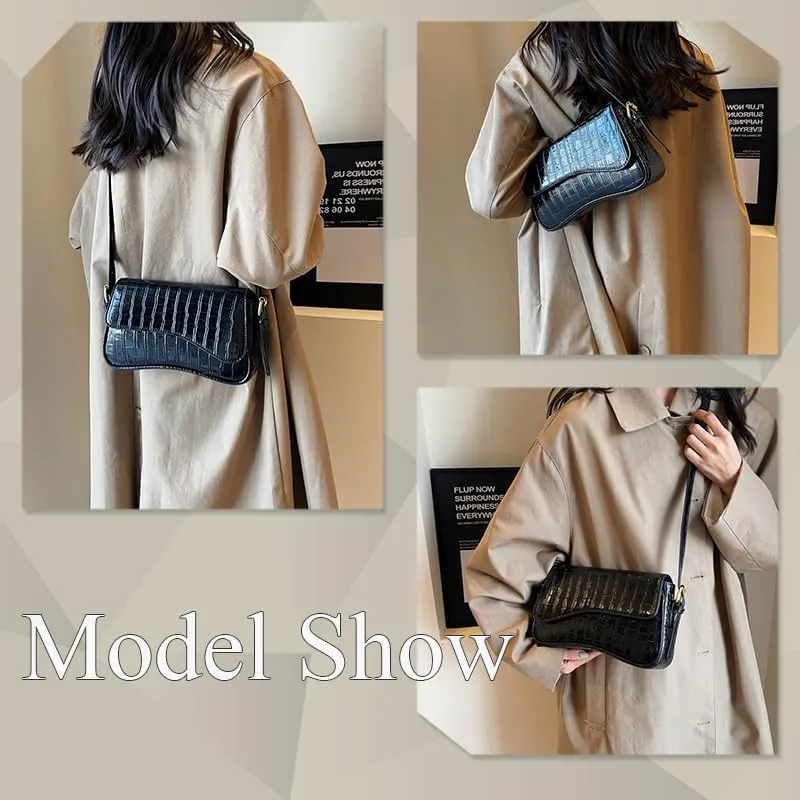 2025 Small Shoulder Bag Y2K Purse for Women, Crocodile Clutch Purse Handbag Satchel Tote Bag Classic Retro Crossbody Bag