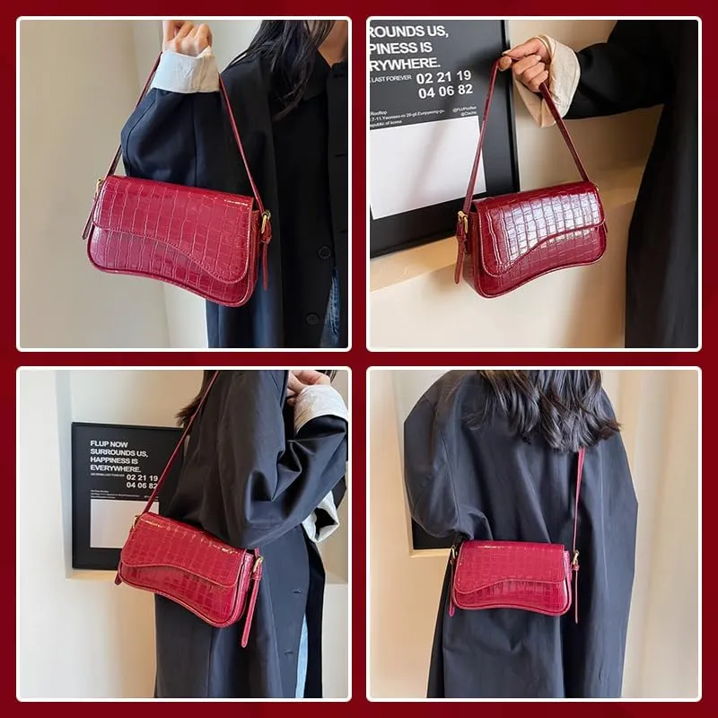 2025 Small Shoulder Bag Y2K Purse for Women, Crocodile Clutch Purse Handbag Satchel Tote Bag Classic Retro Crossbody Bag