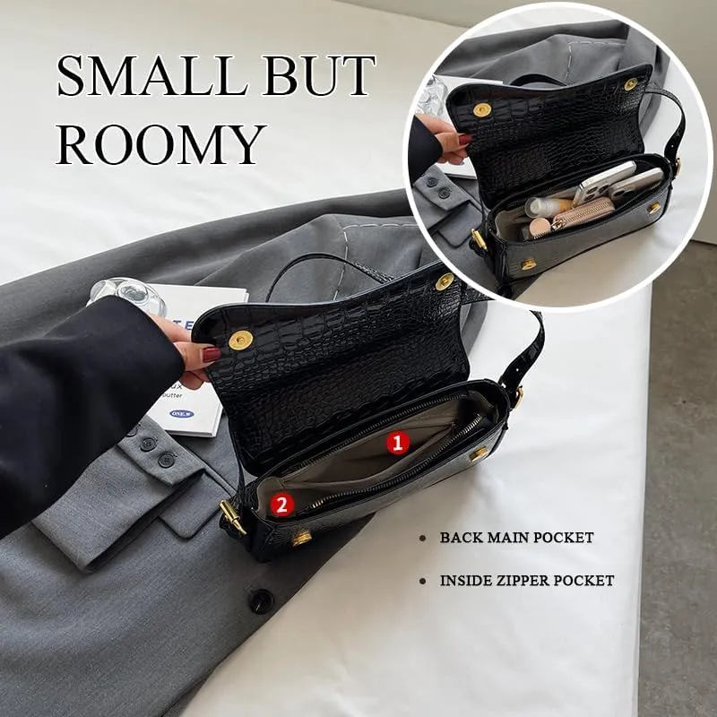 2025 Small Shoulder Bag Y2K Purse for Women, Crocodile Clutch Purse Handbag Satchel Tote Bag Classic Retro Crossbody Bag