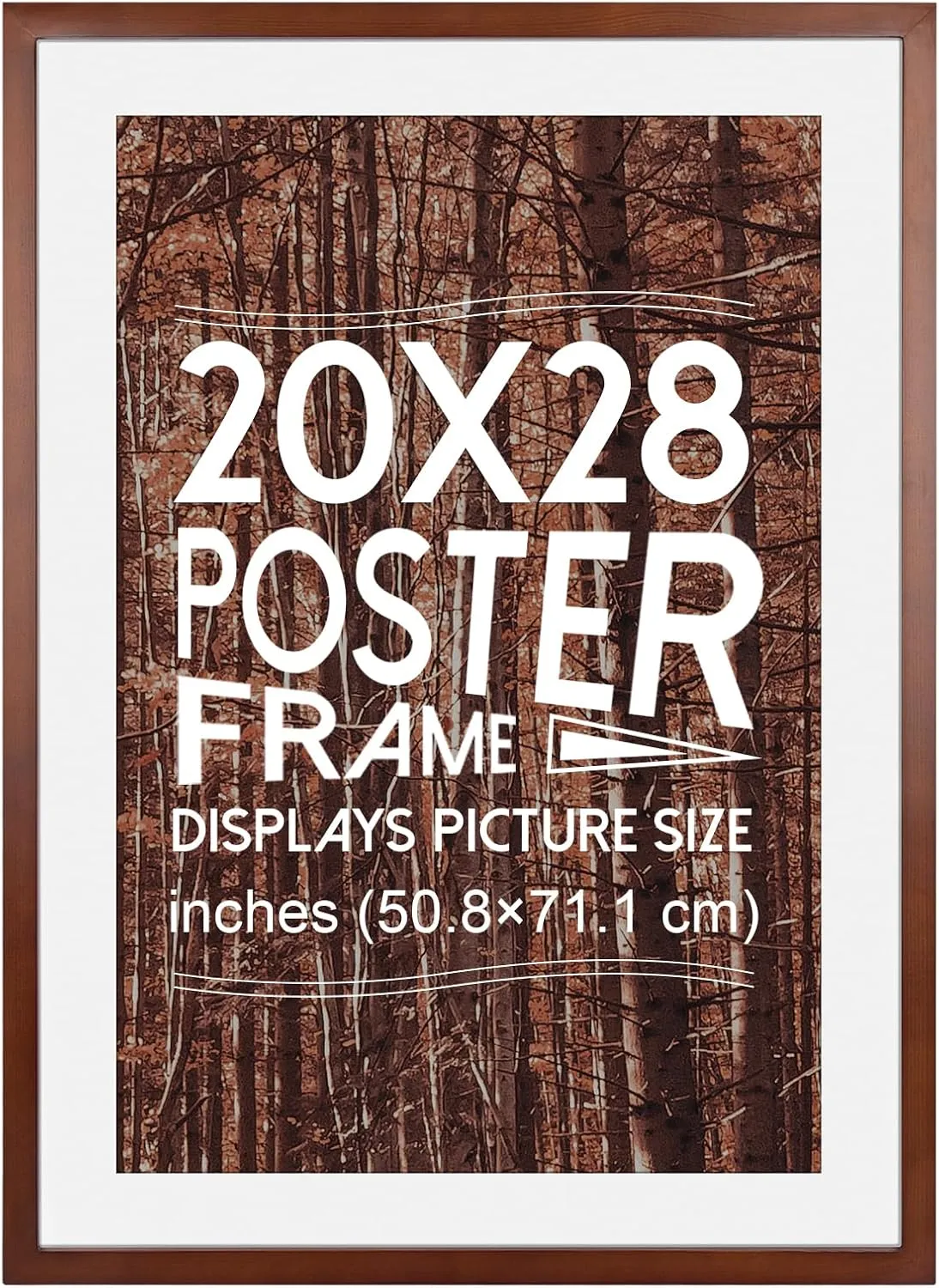 20x28 Poster Frame, Solid Wood 20x28 Frame with Mat for 16x24 Photo, Large Picture Frame 20x28-Horizontal and Vertical Wall Hanging for Home, Exhibition, Caffe(Brown)