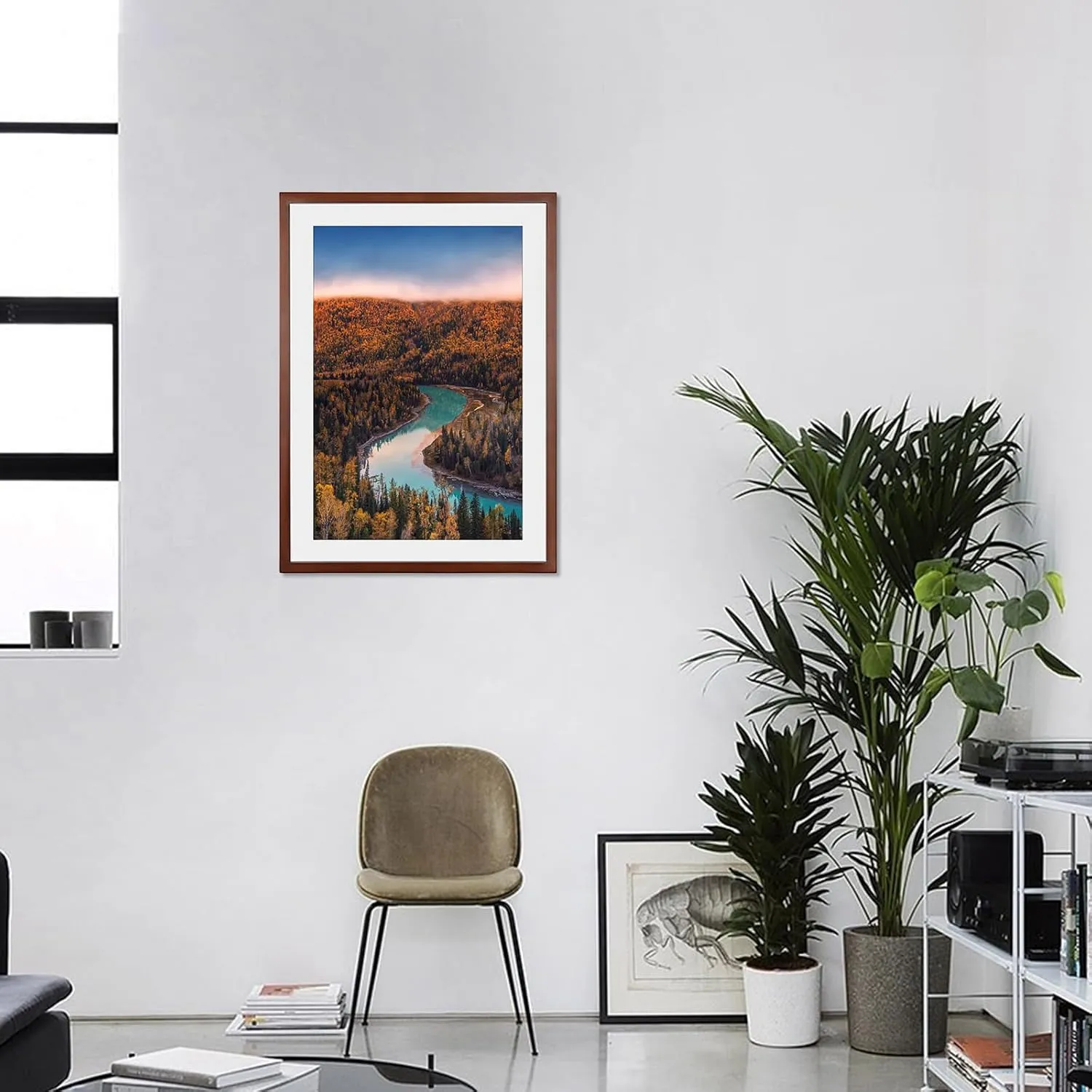 20x28 Poster Frame, Solid Wood 20x28 Frame with Mat for 16x24 Photo, Large Picture Frame 20x28-Horizontal and Vertical Wall Hanging for Home, Exhibition, Caffe(Brown)