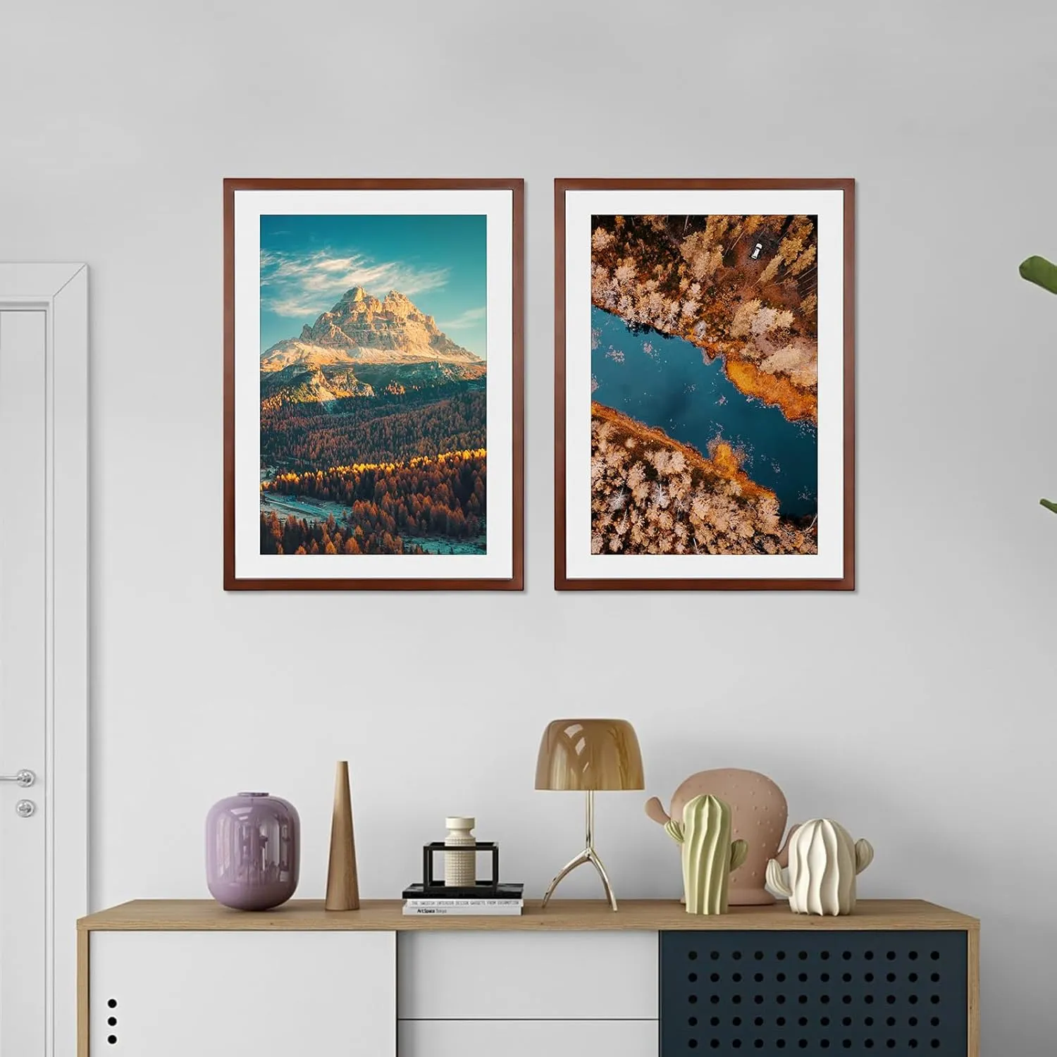 20x28 Poster Frame, Solid Wood 20x28 Frame with Mat for 16x24 Photo, Large Picture Frame 20x28-Horizontal and Vertical Wall Hanging for Home, Exhibition, Caffe(Brown)