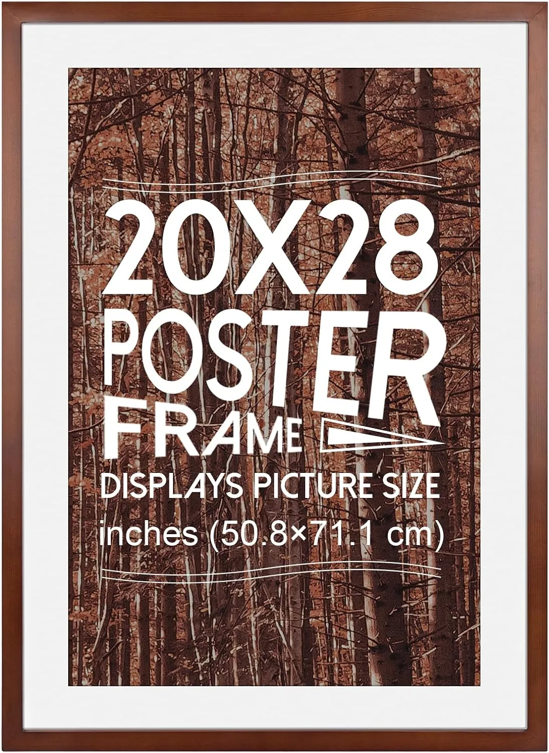 20x28 Poster Frame, Solid Wood 20x28 Frame with Mat for 16x24 Photo, Large Picture Frame 20x28-Horizontal and Vertical Wall Hanging for Home, Exhibition, Caffe(Brown)