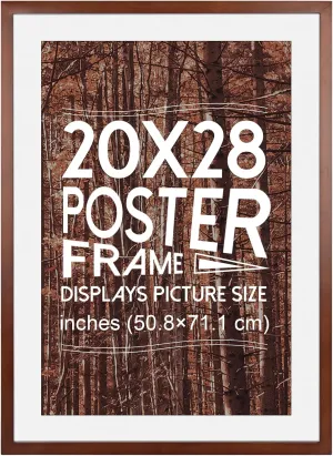 20x28 Poster Frame, Solid Wood 20x28 Frame with Mat for 16x24 Photo, Large Picture Frame 20x28-Horizontal and Vertical Wall Hanging for Home, Exhibition, Caffe(Brown)