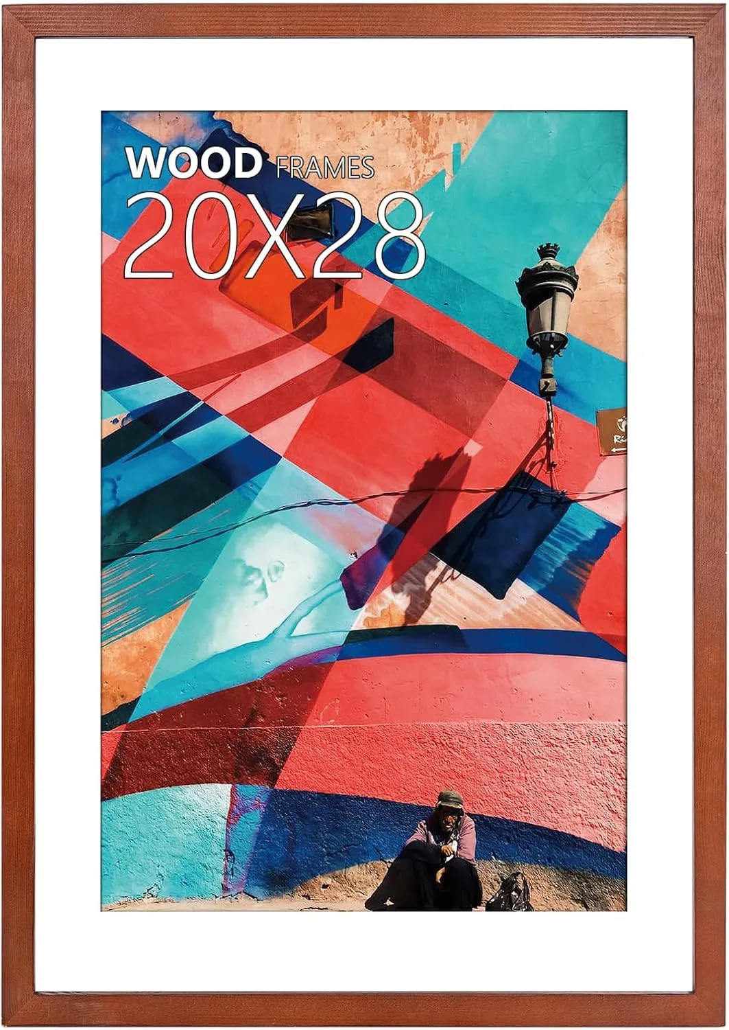 20x28 Poster Frame,Natural Soild Wood Picture Frames with Polished Plexiglass,Easy to Hang,Display Picture 20x28 without Mat or 16x24 with Mat for Wall Mounting Horizontally and Vertically (Brown)